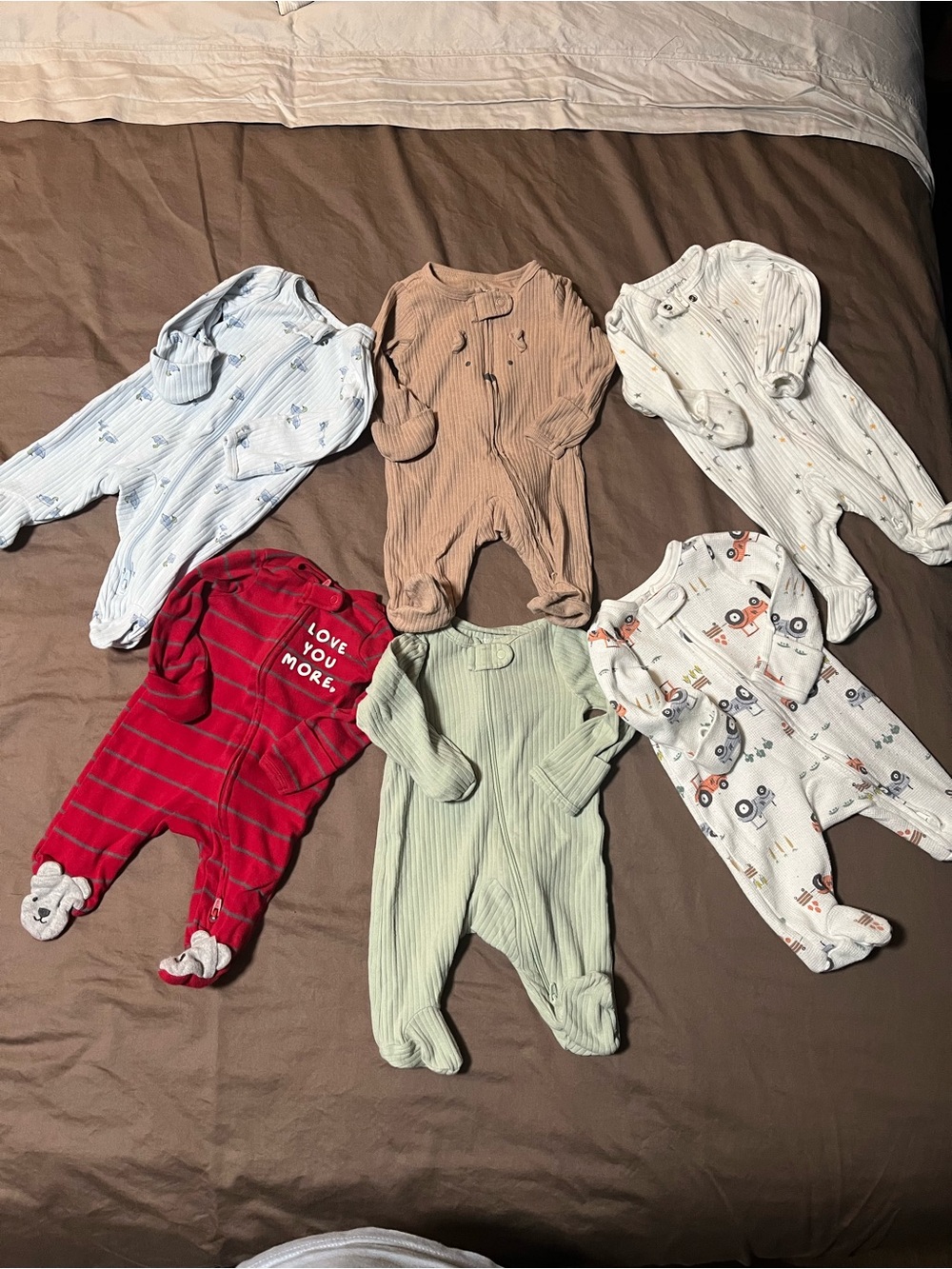 6 piece Carter’s Double Zipper Footed Sleepers Newborn